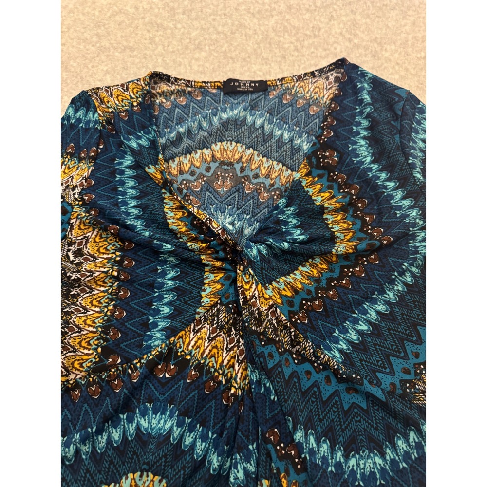 Made By Johnny Womens XXXL Teal Chevron Tribal Twist Front Tunic Top Y2K USA - Picture 4 of 9